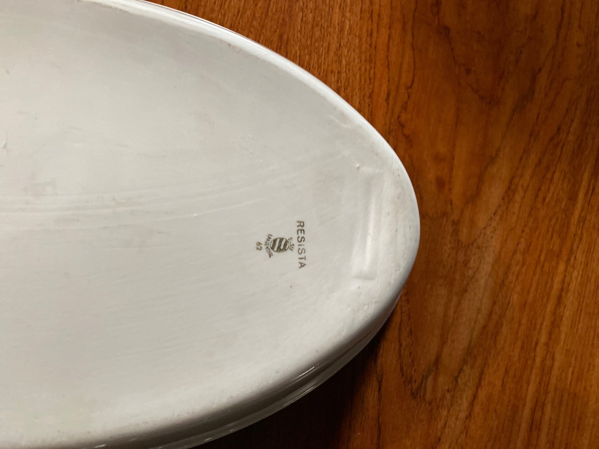 Logo on bottom of Vintage Suisse Resista Langenthal oval vegetable dish- Cook Street Vintage
