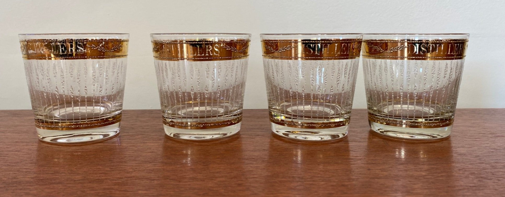 4 Acadian Distillers Vintage Scotch Glasses with Gold Trim - Cook Street Vintage
