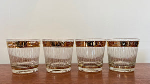 4 Acadian Distillers Vintage Scotch Glasses with Gold Trim- Cook Street Vintage