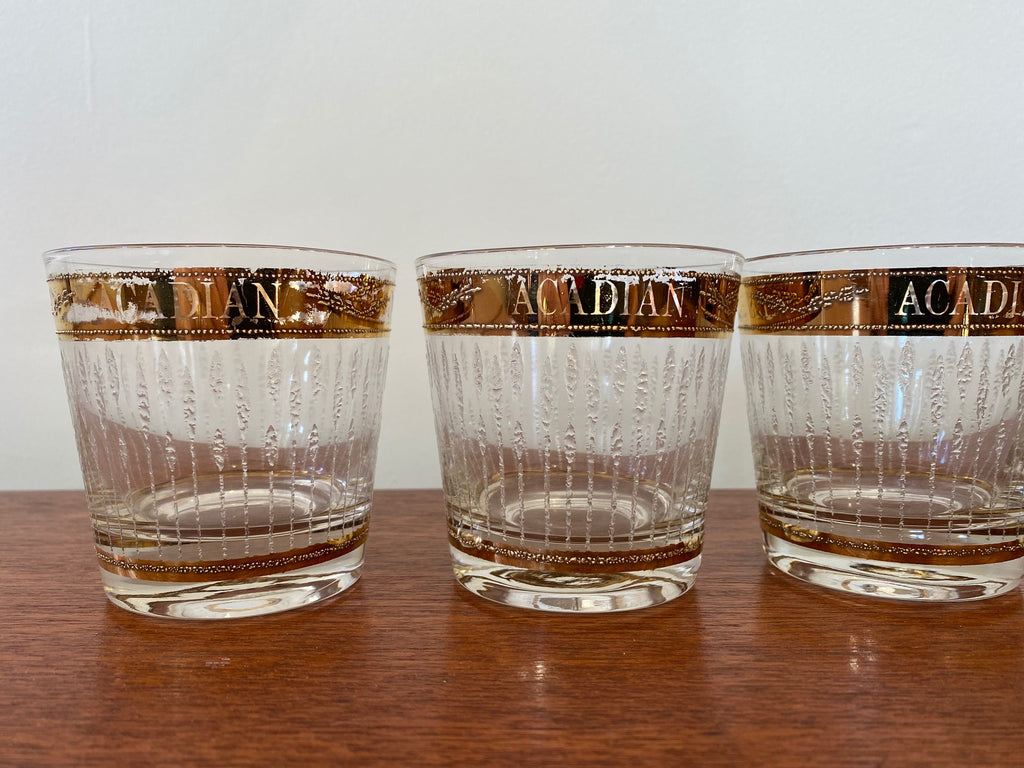 4 Acadian Distillers Vintage Scotch Glasses with Gold Trim- Cook Street Vintage