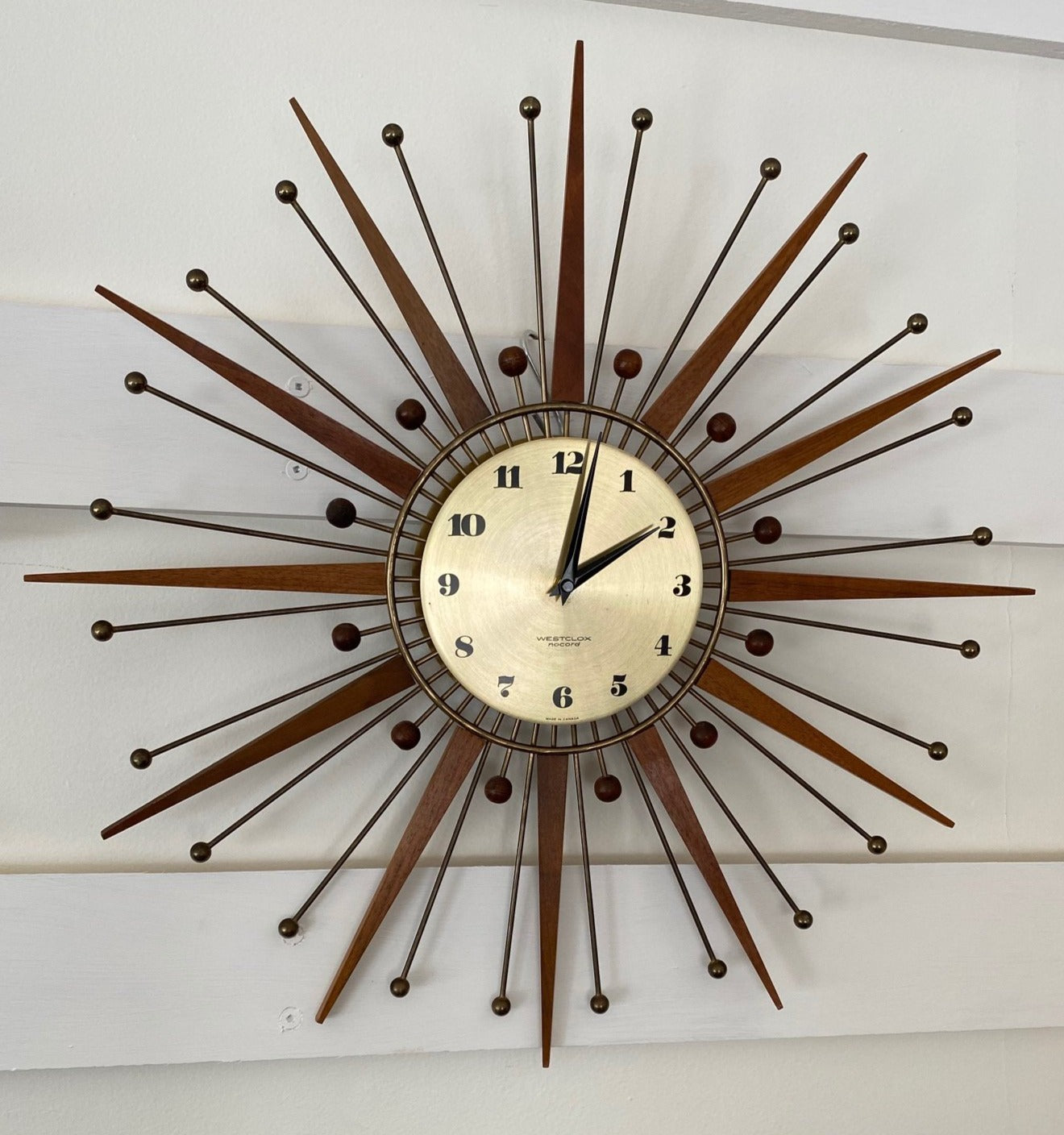 1960s Midcentury Teak and Brass Westclox Starburst Clock - Cook Street Vintage