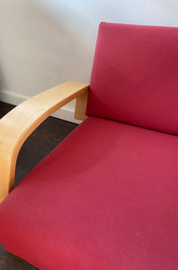 Fabulous Artek Tank chair in red upholstery. Designed by Finnish designer Alvar Aalto in 1936- Cook Street Vintage