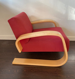 Fabulous Artek Tank chair in red upholstery. Designed by Finnish designer Alvar Aalto in 1936 - Cook Street Vintage
