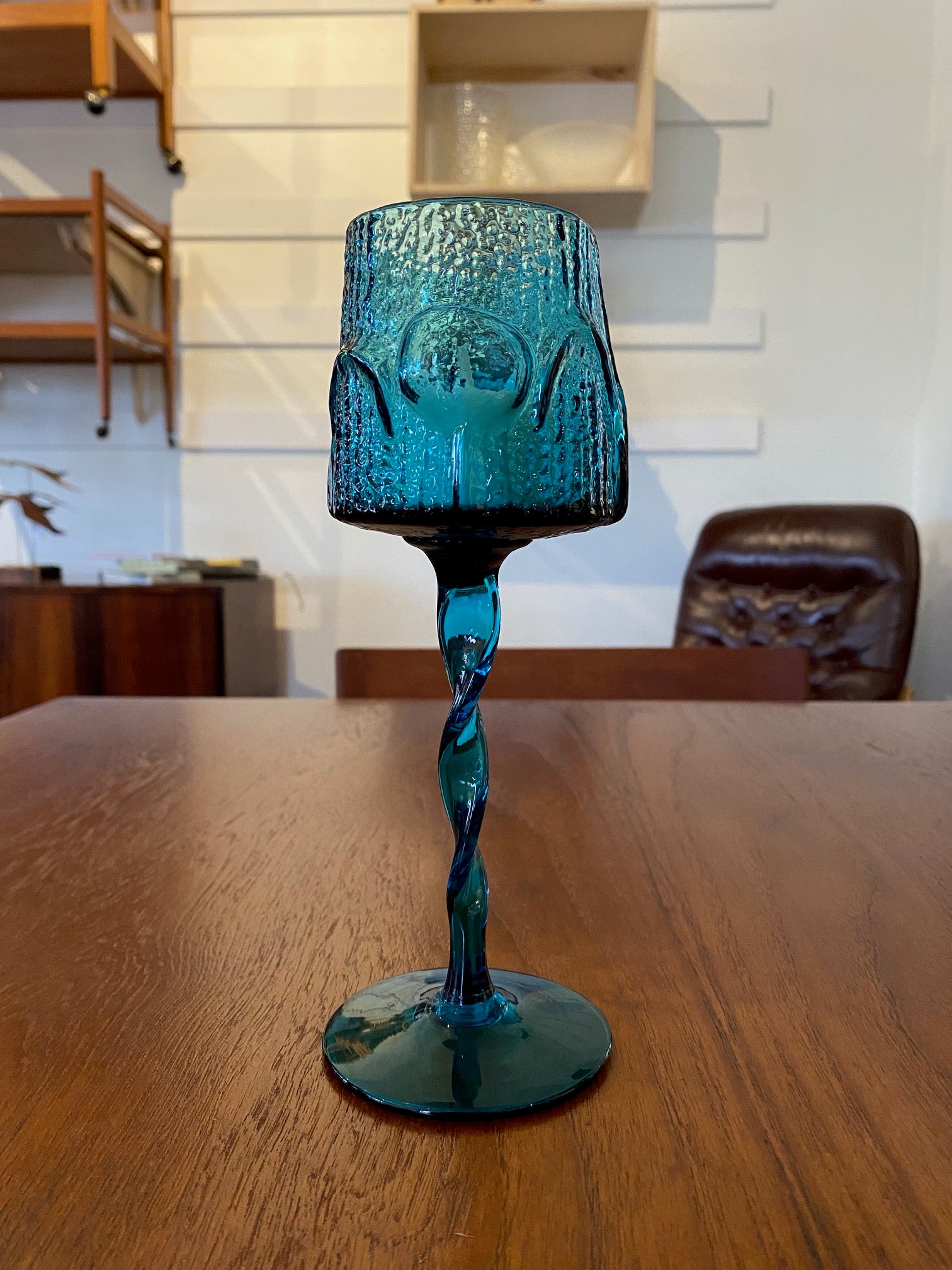 Tall stemmed candle holder of Gorgeous pair of aqua blue 1960s Stelvia Antiqua candle holders - Cook Street Vintage