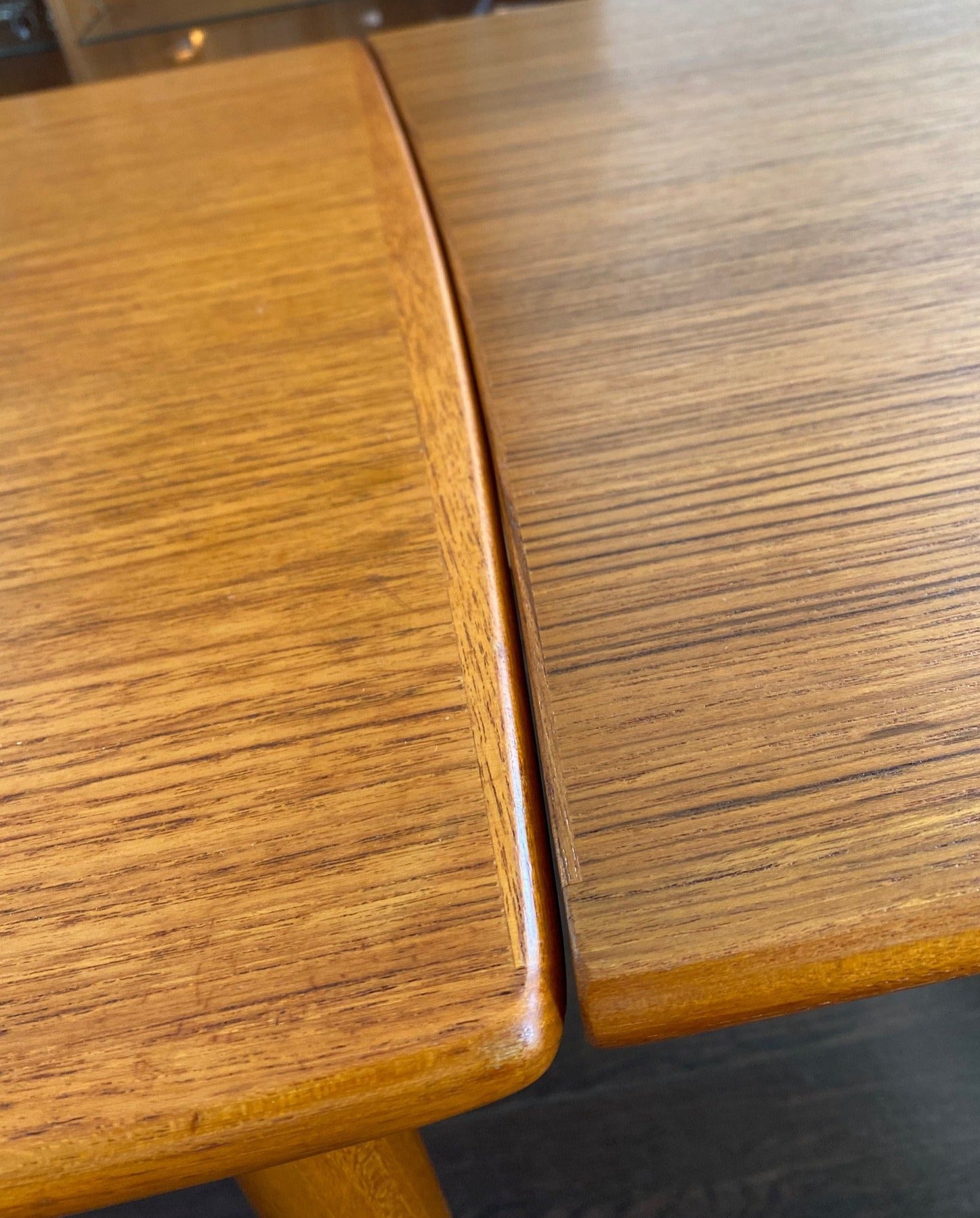 Vintage Teak Dining Table with Soft curved edge of Draw Leaf Extension - Cook Street Vintage