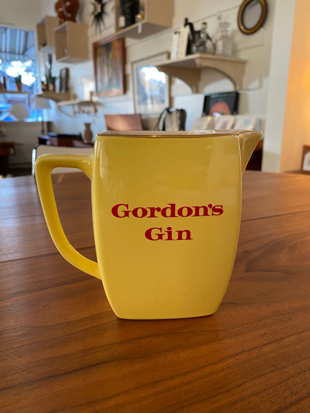 Gordon's Gin vintage water jug in yellow with gold trim- Cook Street Vintage