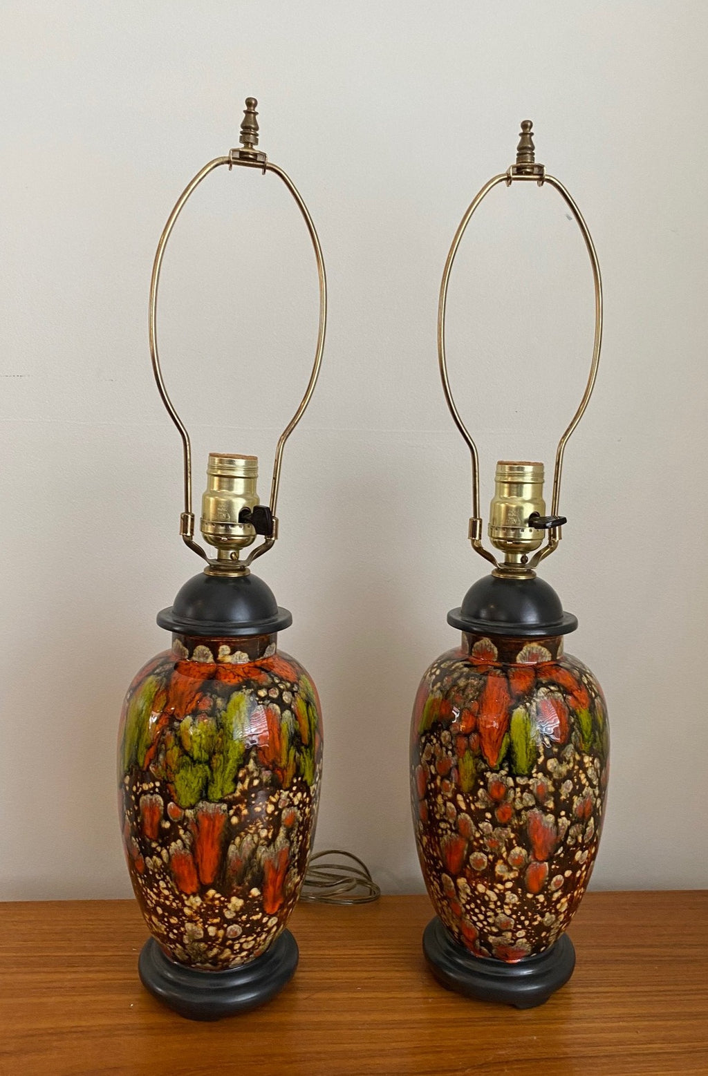 1970s Orange and Brown Glazed Pottery Lamps - Cook Street Vintage