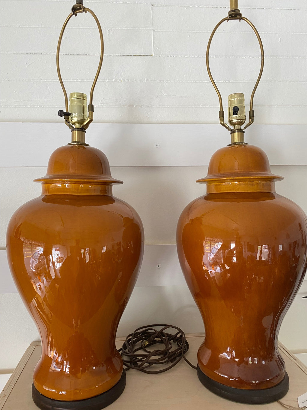 Large MCM brown table lamps - Cook Street Vintage
