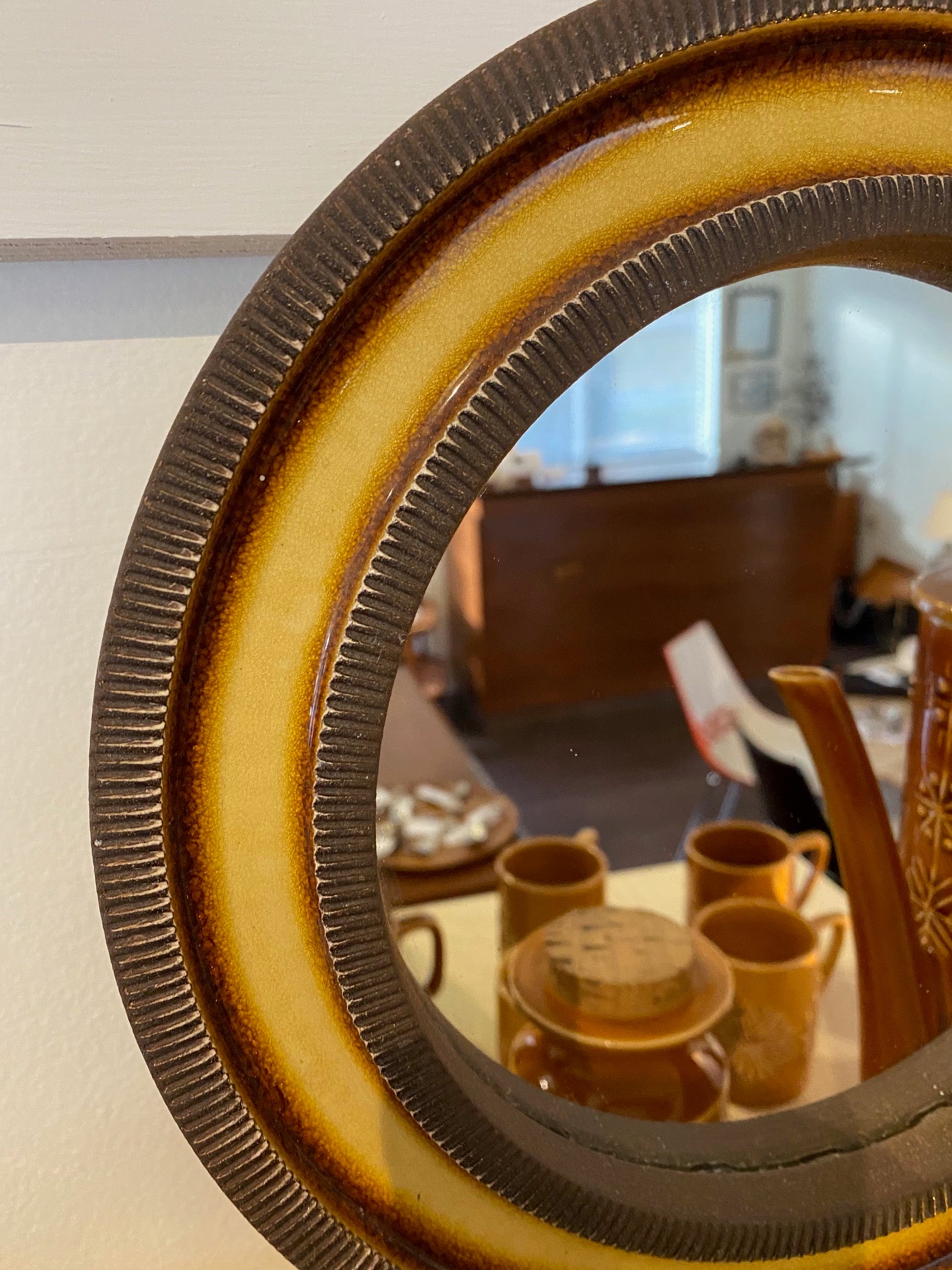 Detail pf 1970s vintage frame with brown and gold enamel frame- Cook Street Vintage