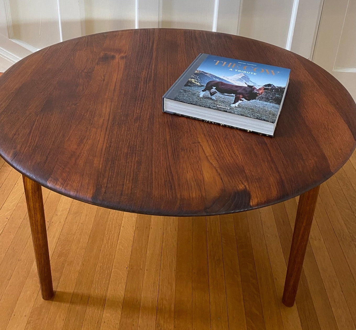 France and Son round coffee table with Cow Coffee Table book- Cook Street Vintage