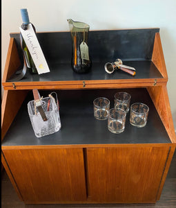 MCM Teak folding bar cart on casters- Cook Street Vintage