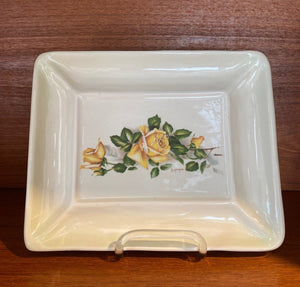 yellow rose dish painted by D Hague- Cook Street Vintage