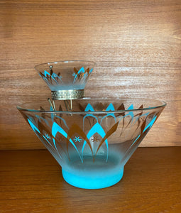 Fantastic Vintage Turquoise and Gold Chip and Dip Bowl
