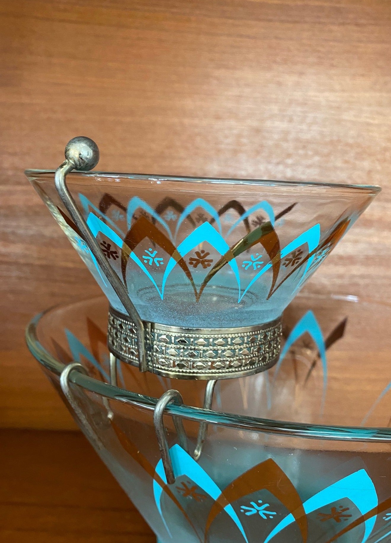 Fantastic Vintage Turquoise and Gold Chip and Dip Bowl