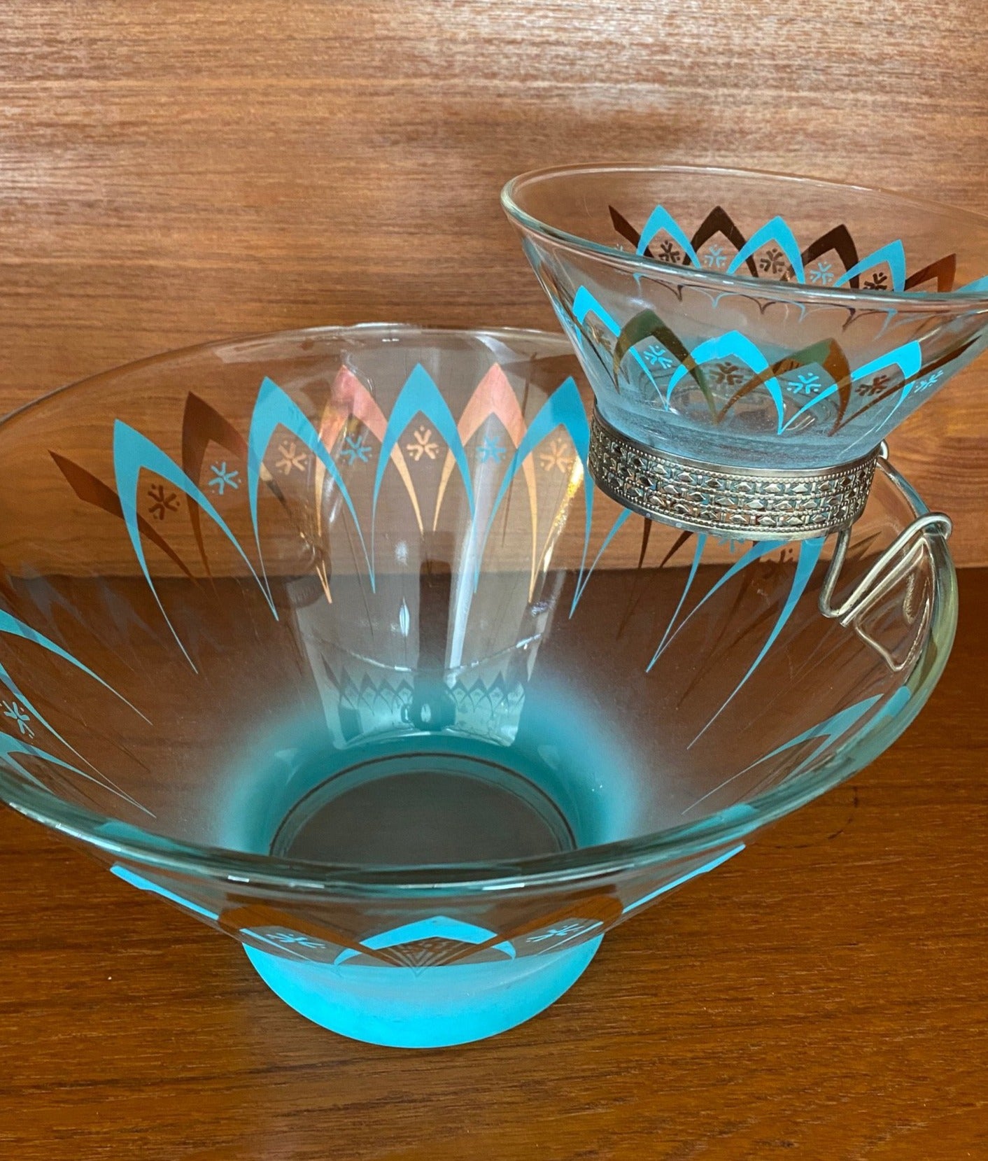 Fantastic Vintage Turquoise and Gold Chip and Dip Bowl