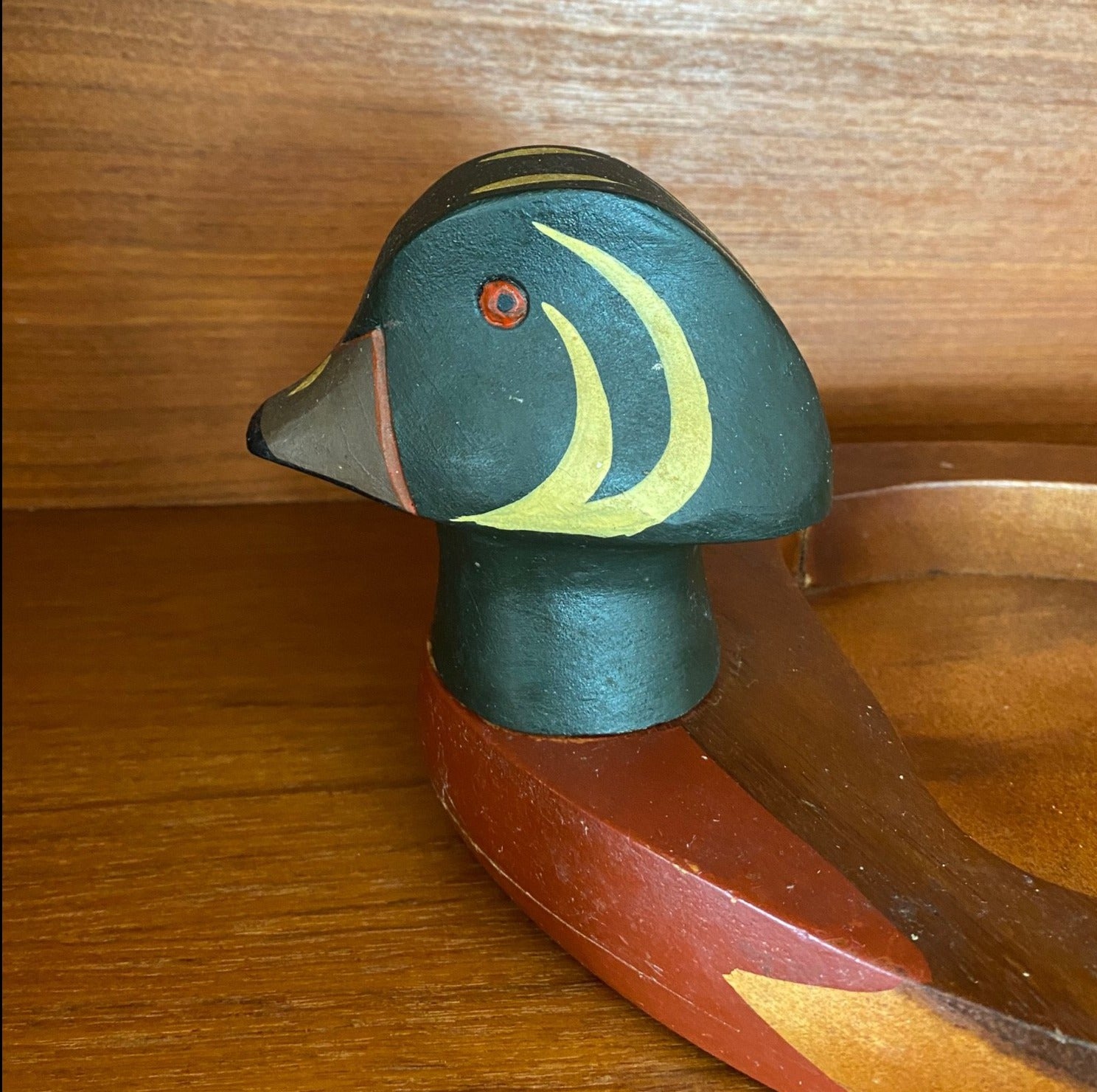close up of head of decoy duck keepsake dish- Cook Street Vintage