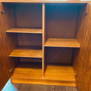 Interior of teak cabinet shelving bar vinyl record cabinet with adjustable side shelf- Cook Street Vintage