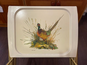 Set of 4 retro plastic TV trays. Happy pheasant design!- Cook Street Vintage