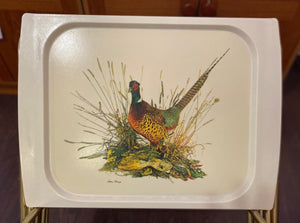 Set of 4 retro plastic TV trays. Happy pheasant design!- Cook Street Vintage