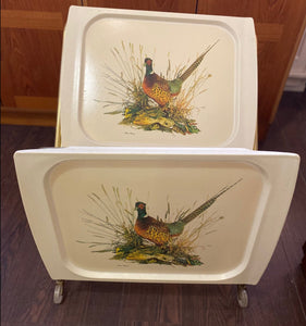 Set of 4 retro plastic TV trays. Happy pheasant design!- Cook Street Vintage