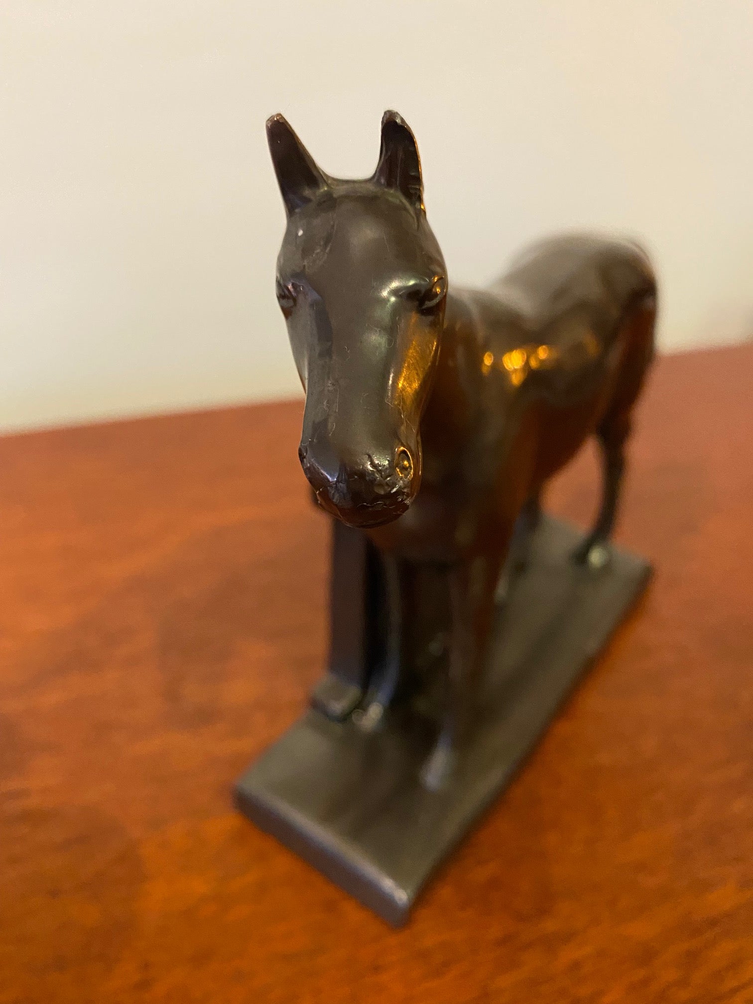 detail f head on vintage bronze horse bookends- Cook Street Vintage