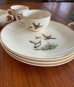 Rare vintage china dish set of four with cups. Mallard duck and Pheasants design.  'Ornis', made in West Germany, by Waechtersbach.- Cook Street Vintage