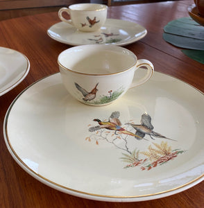 Rare vintage china dish set of four with cups. Mallard duck and Pheasants design.  'Ornis', made in West Germany, by Waechtersbach- Cook Street Vintage
