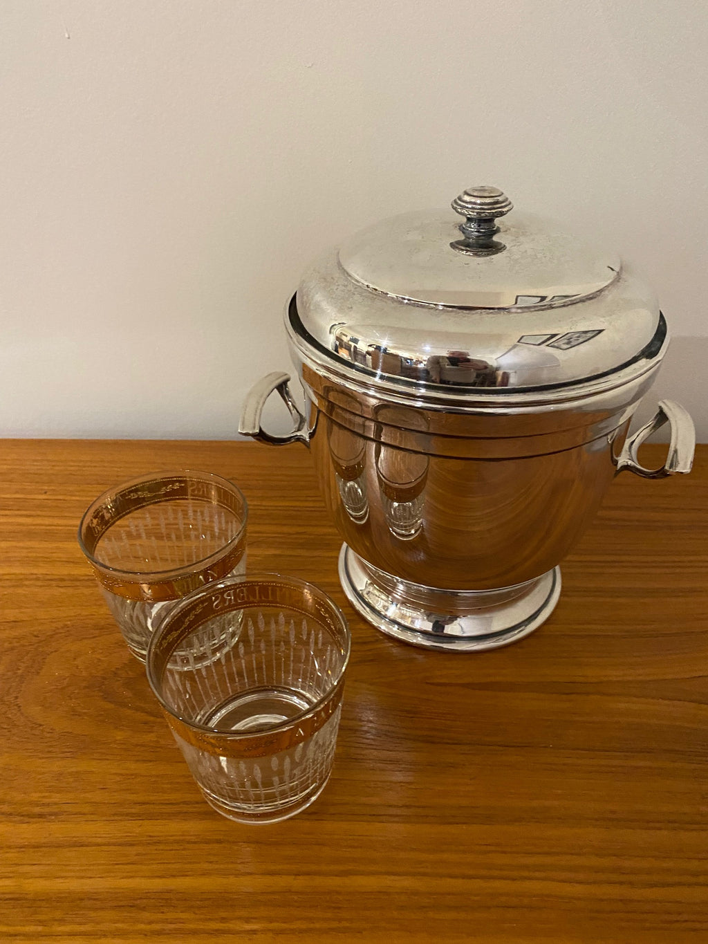 Vintage Silver Ice Bucket With Glass Interior- Cook Street Vintage