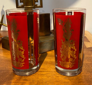 Set of 4 Culver Red & Gold Thai Goddess Glasses- Cook Street Vintage