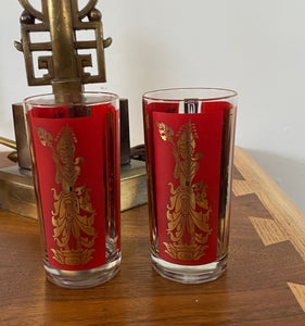 Set of 4 Culver Red & Gold Thai Goddess Glasses- Cook Street Vintage