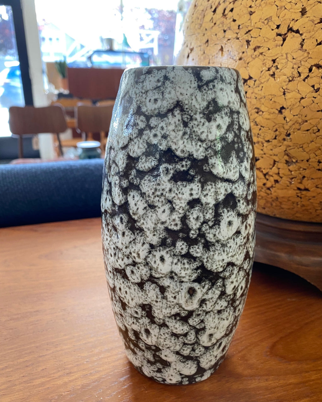 Tapered Scheurich W German Fat Lava Vase in White, Brown and Teal- Cook Street Vintage