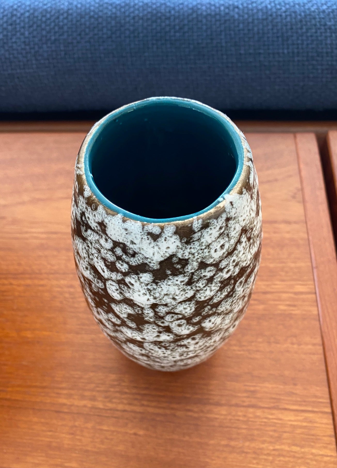 Tapered Scheurich W German Fat Lava Vase in White, Brown and Teal- Cook Street Vintage