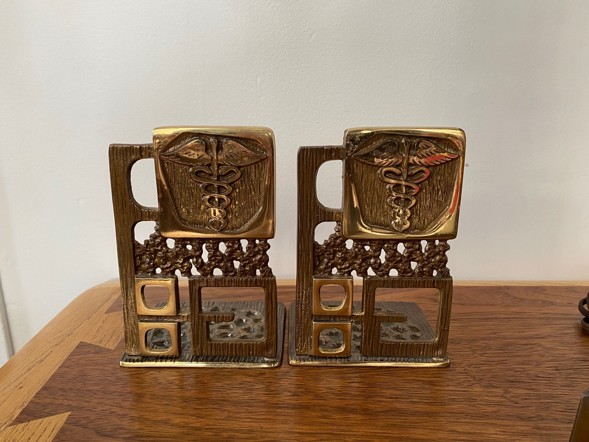 MCM Brutalist Brass Medical Bookends by Abada of Israel- Cook Street Vintage