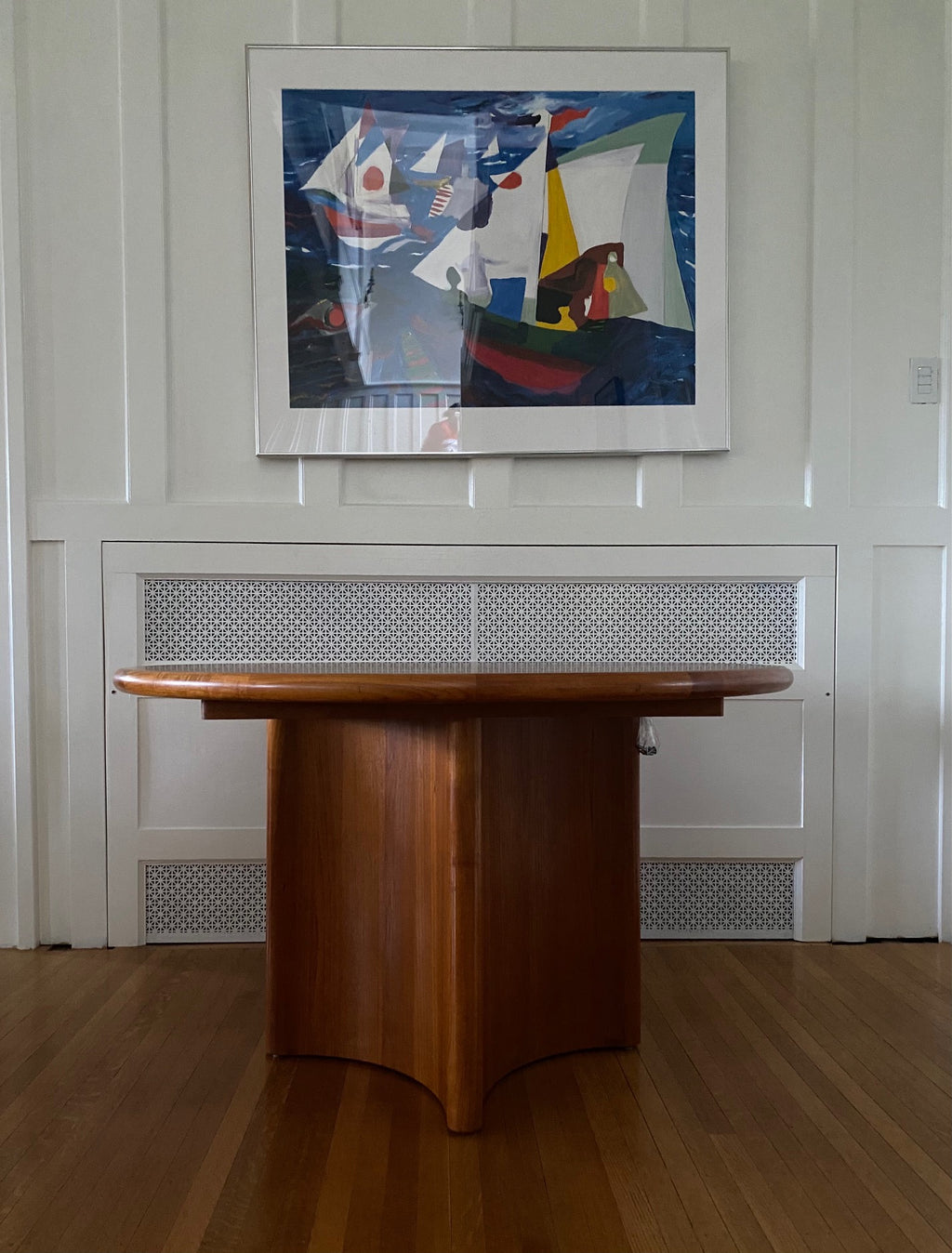 Modernist Danish teak round double pedestal table. In fabulous midcentury condition.- Cook Street Vintage