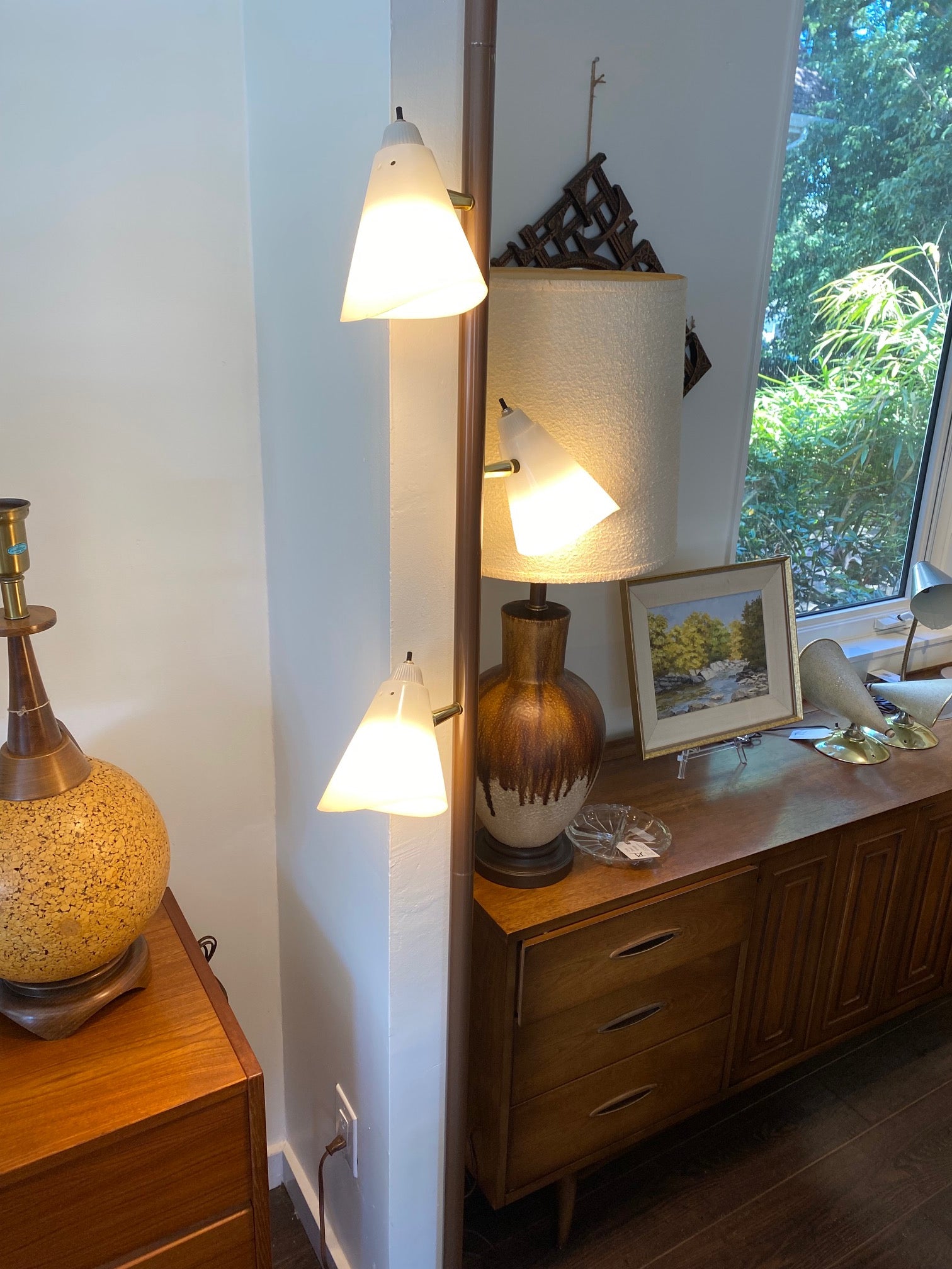 Vintage Tension Mount Pole Lamp with Three Fixtures- Cook Street Vintage