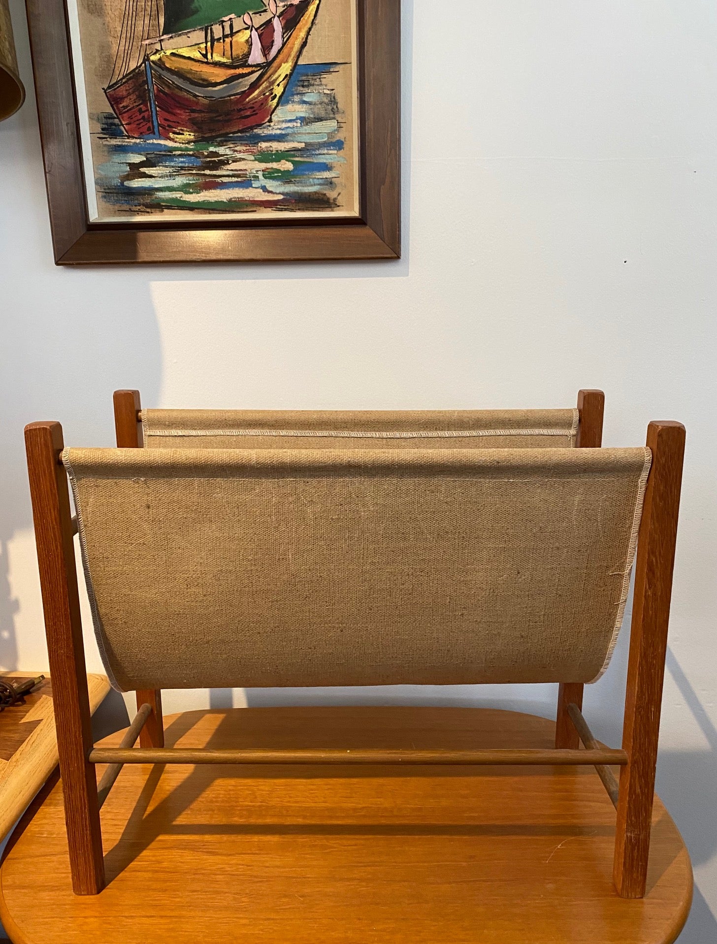 Small MCM Teak Magazine Rack with Canvas Sleeve- Cook Street Vintage