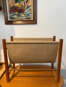 Small MCM Teak Magazine Rack with Canvas Sleeve- Cook Street Vintage