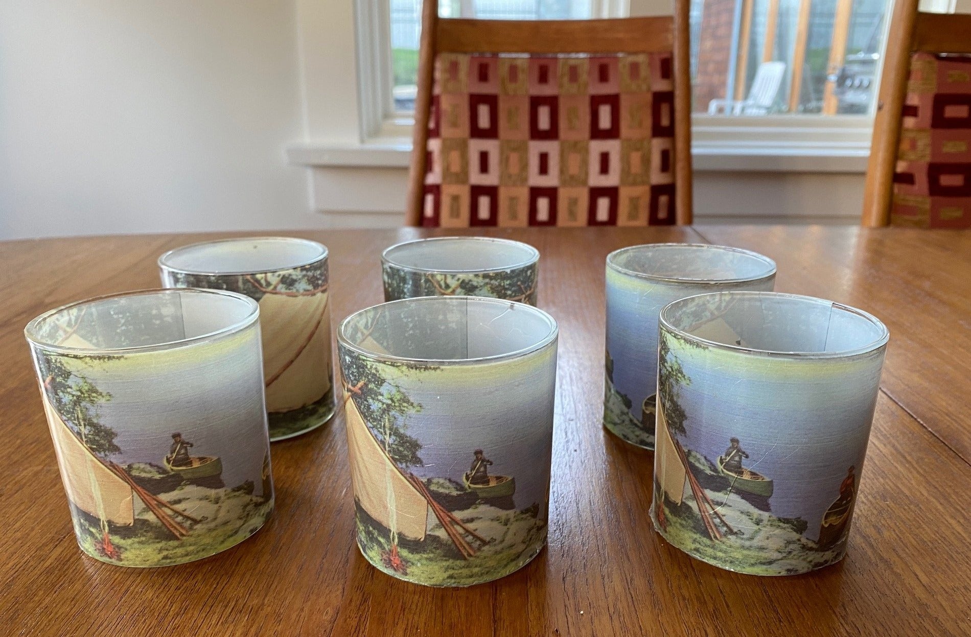 Vintage Glass Votives with Camping Theme - Cook Street Vintage