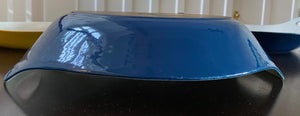 Vintage Michael Lax designed Copco bakeware in blue and white enamel.- Cook Street Vintage