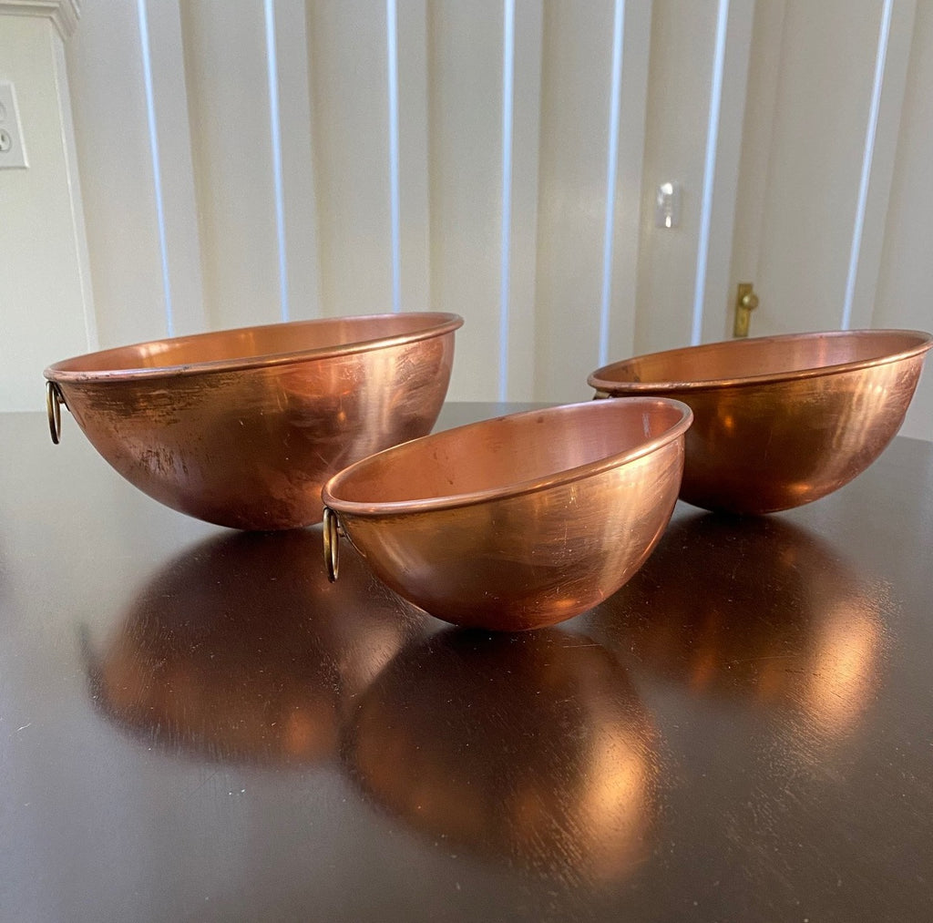 Set of 3 Vintage Copper Bowls - Cook Street Vintage