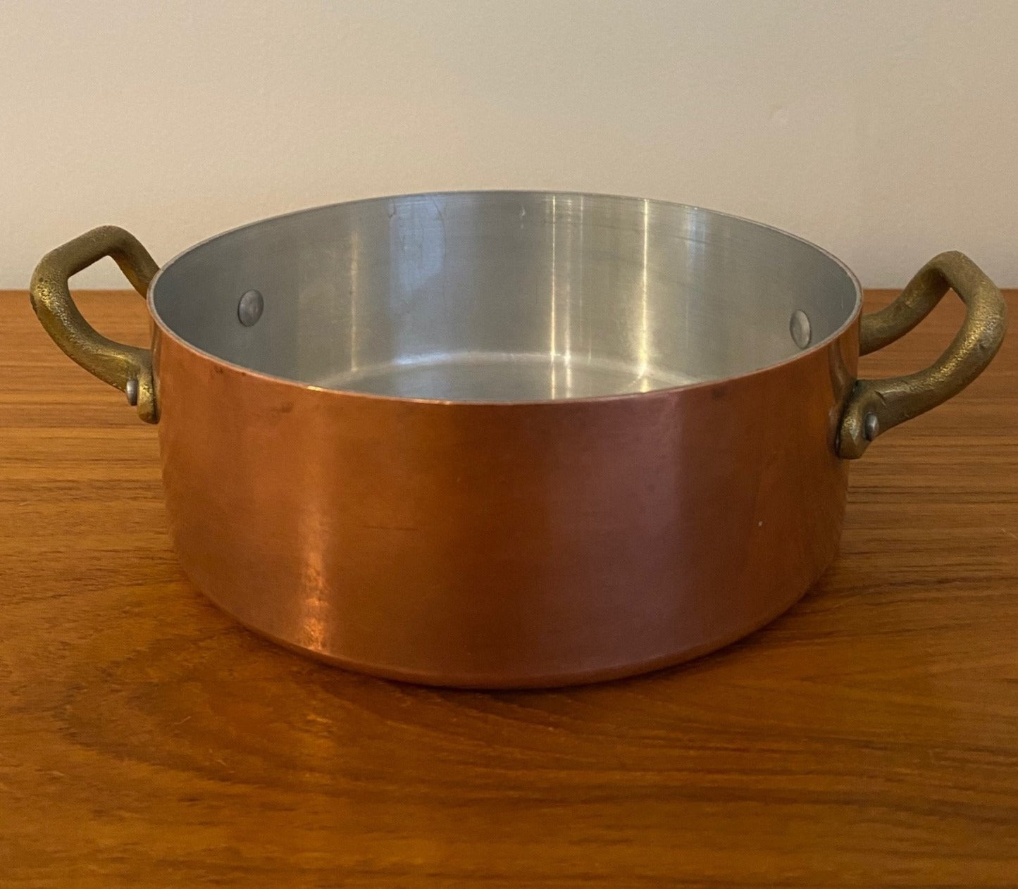Small Vintage Copper Pot with Brass Handles- Cook Street Vintage