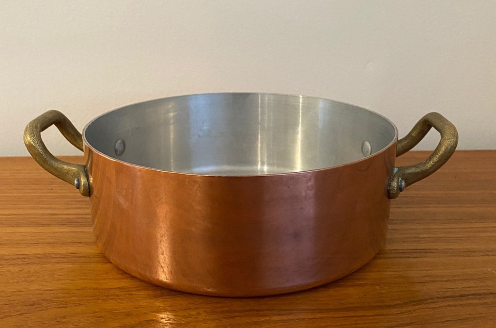 Small Vintage Copper Pot with Brass Handles- Cook Street Vintage