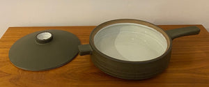 Denby 'Camelot' dark green chevron design sauce pan. Marked Denby England 2 Pt. No marks or chips - Cook Street Vintage