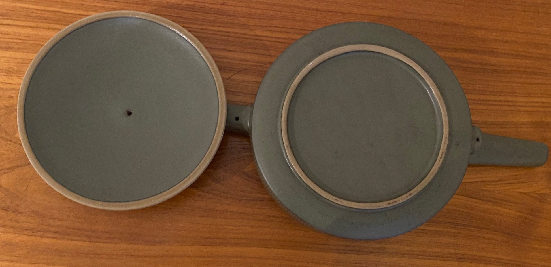 Denby 'Camelot' dark green chevron design sauce pan. Marked Denby England 2 Pt. No marks or chips - Cook Street Vintage