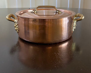 Gorgeous vintage Bongusto copper pot with fruit detail at handles. Made in Italy- Cook Street Vintage