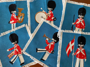 Aase and Preben Jangaard military themed cotton napkins in blue, red and black- Cook Street Vintage