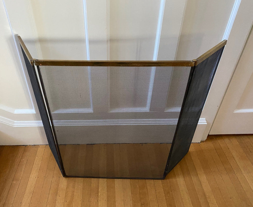 Black with Brass Detail Vintage Fireplace Screen- Cook Street Vintage