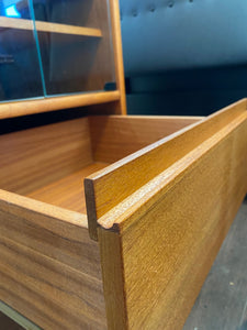 one fo two drawers in vintage teak stereo cabinet with glass doors- Cook Street Vintage
