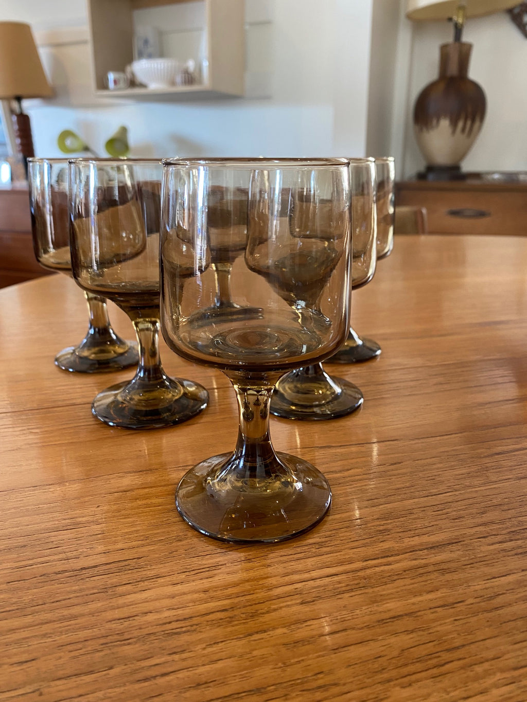Set of 6 1970s Smoke Glass Wine Glasses- Cook Street Vintage