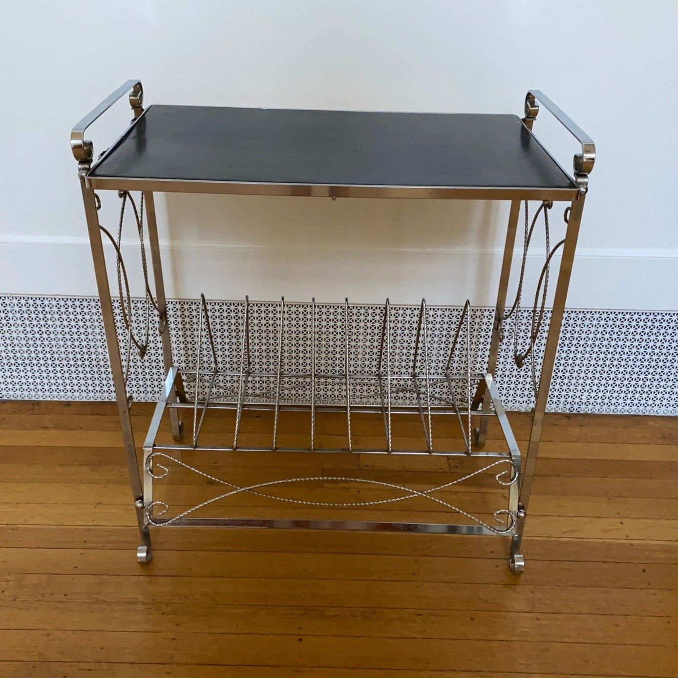 Vintage Metal Bench with Vinyl Record Holder- Cook Street Vintage
